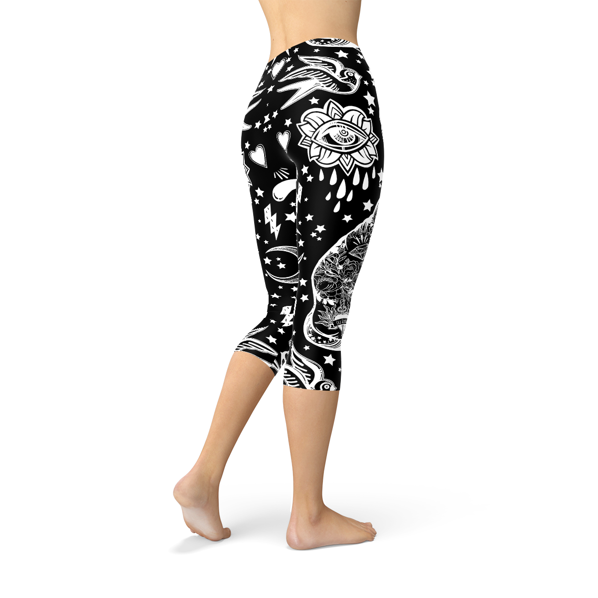 Womens Black Magic Cat Capri Leggings