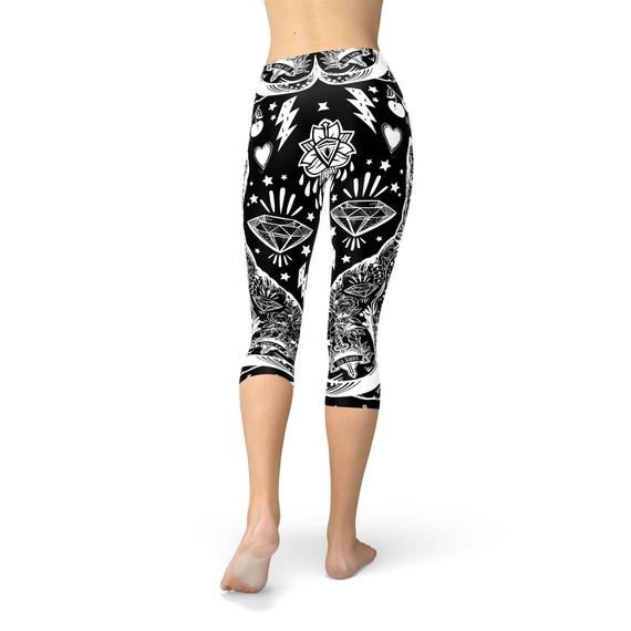 Womens Black Magic Cat Capri Leggings